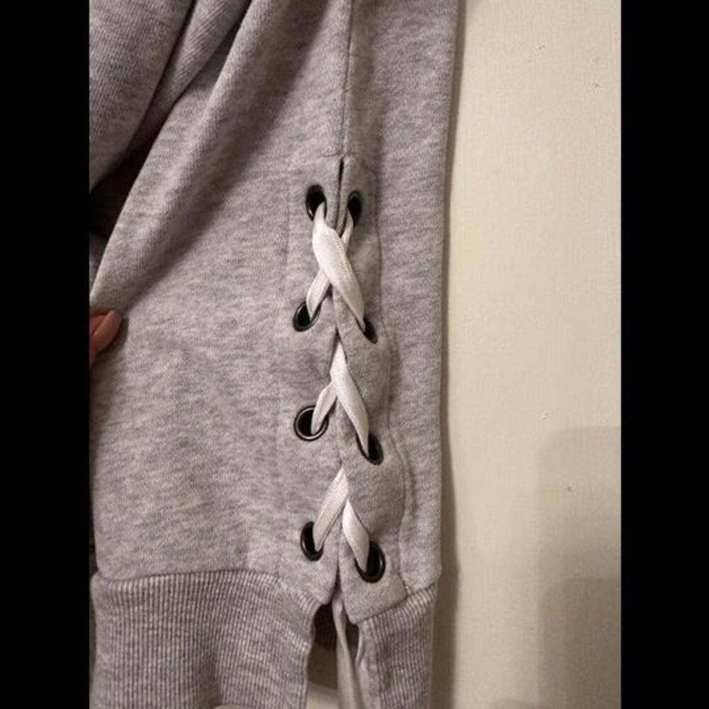 AERIE Gray Sweatshirt with Trendy Side Lacing - Cozy Chic for Every Occasion! - Picture 3 of 3